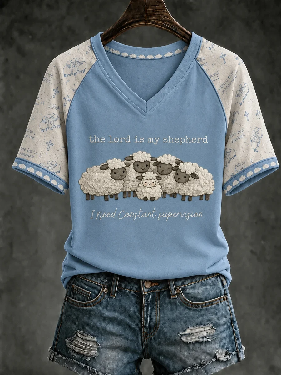 The Lord Is My Shepherd V-Neck Shirt I Need Constant Supervision Christian Women's Apparel - Kdjoy
