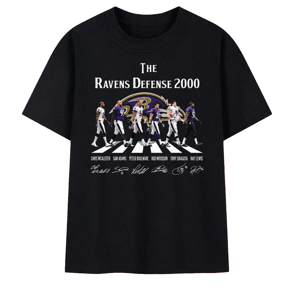 The Ravens Defense 2000 Abbey Road Style Signatures T-Shirt Baltimore Ravens Merch Fan Gifts - Kdjoy