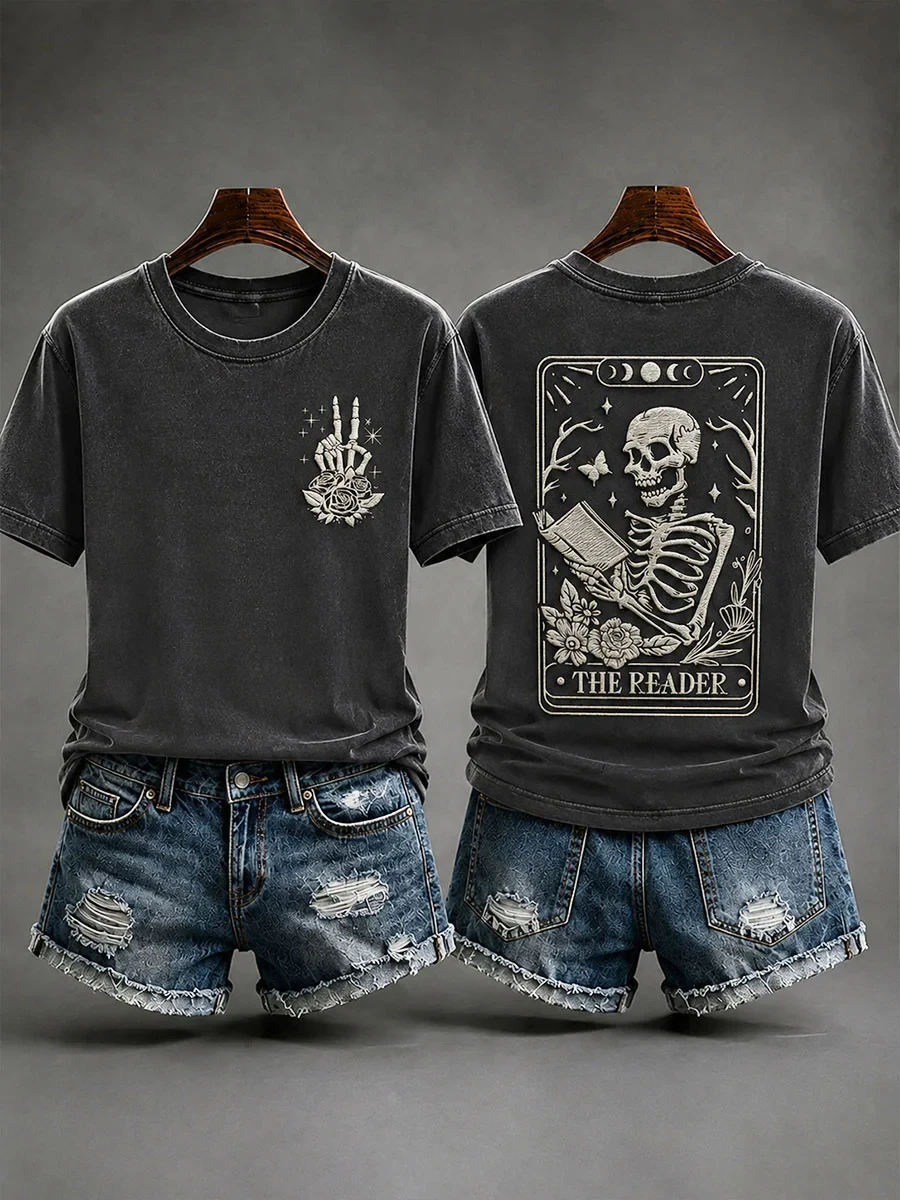 The Reader T-Shirt Skeleton Tarot Shirt New Halloween Outfit Ideas - Kdjoy