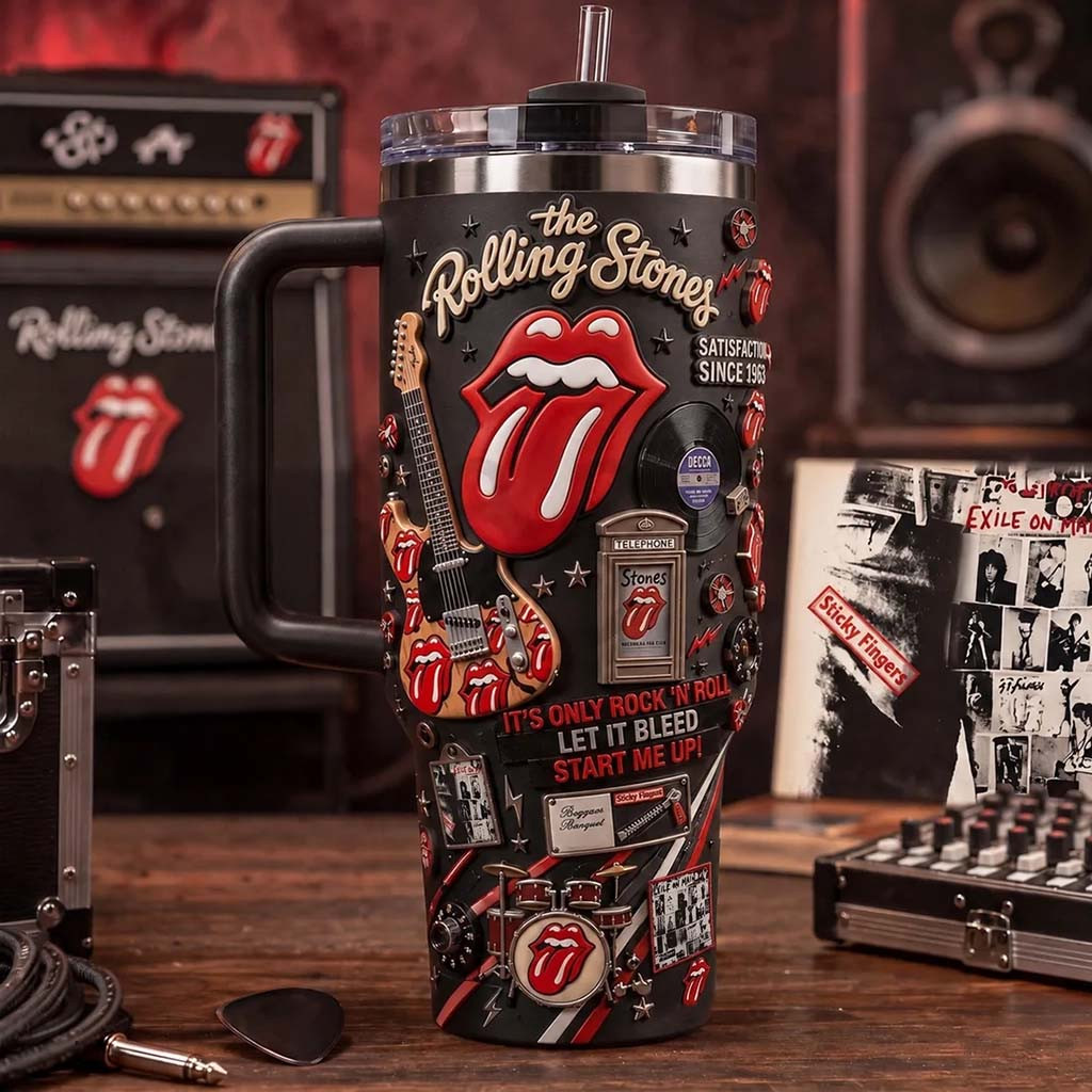 The Rolling Stones 40oz Stanley Tumbler Tongue Travel Cup The Rolling Stones Merch Fan Gifts - Kdjoy