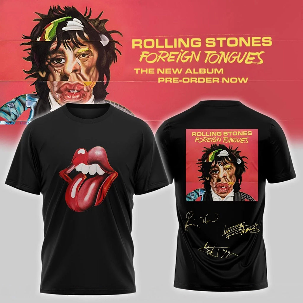 The Rolling Stones Merch 2026 Foreign Tongues Album Signed T-Shirt Black Gift For Music Lovers - Kdjoy
