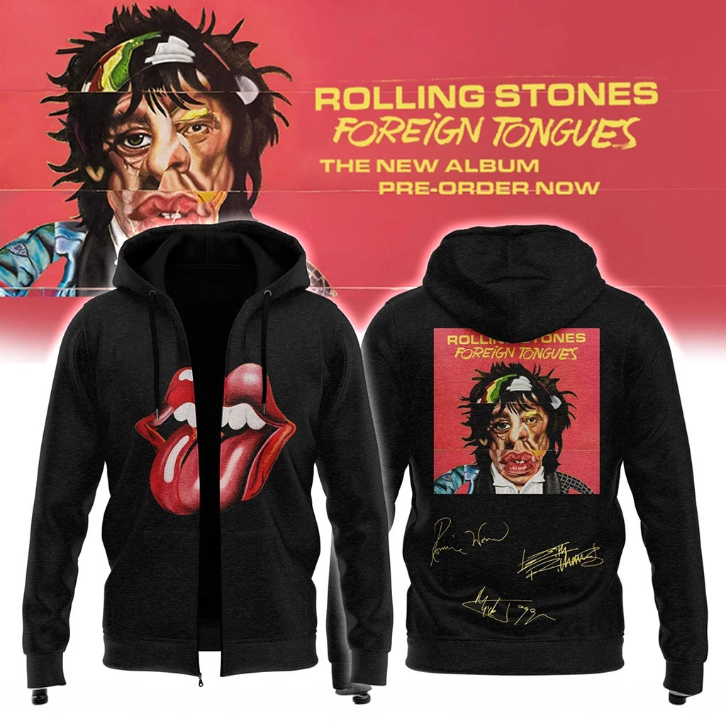 The Rolling Stones Merch 2026 Foreign Tongues Album Signed Zip Hoodie Gift for Rock Band Fans - Kdjoy