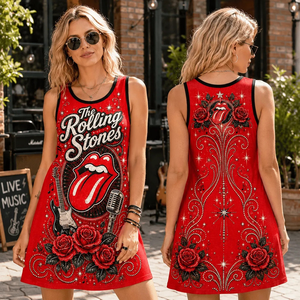 The Rolling Stones Red Floral Sleeveless Dress The Rolling Stones Merch Best Gift For Mom - Kdjoy The Rolling Stones Red Floral Sleeveless Dress The Rolling Stones Merch Best Gift For Mom - Kdjoy