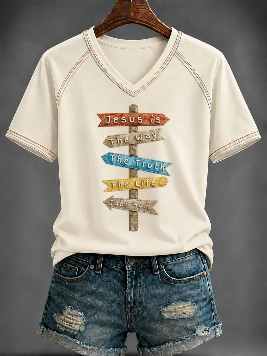The Way The Truth The Life V-Neck Shirt Bible Scripture Clothing Gifts For Religious Woman - Kdjoy The Way The Truth The Life V-Neck Shirt Bible Scripture Clothing Gifts For Religious Woman - Kdjoy