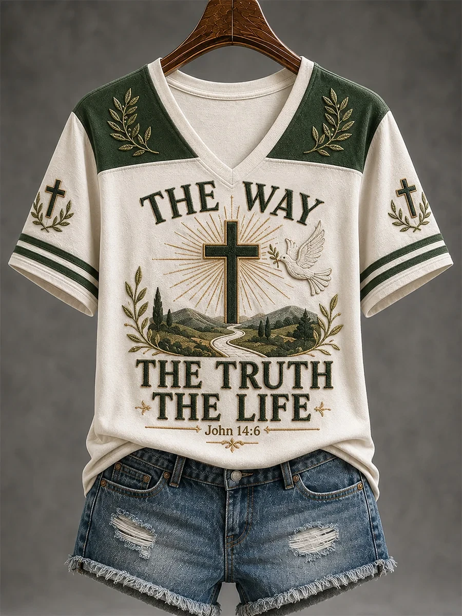 The Way The Truth The Life V-Neck Shirt Scripture Clothing Religious Gifts For Mom - Kdjoy
