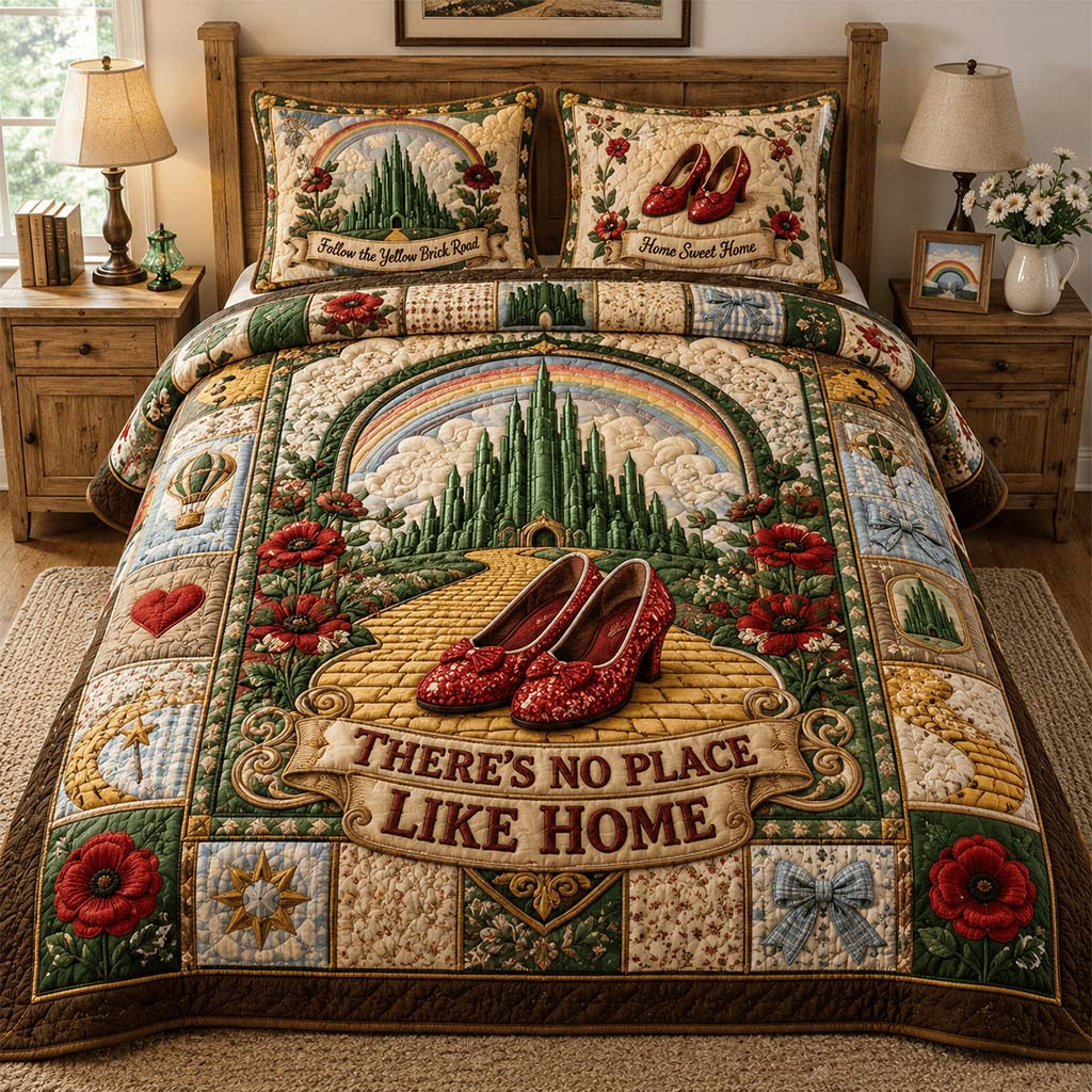 There's No Place Like Home Quilt Bedding Set The Wizard of Oz Merch Bedroom Decor - Kdjoy