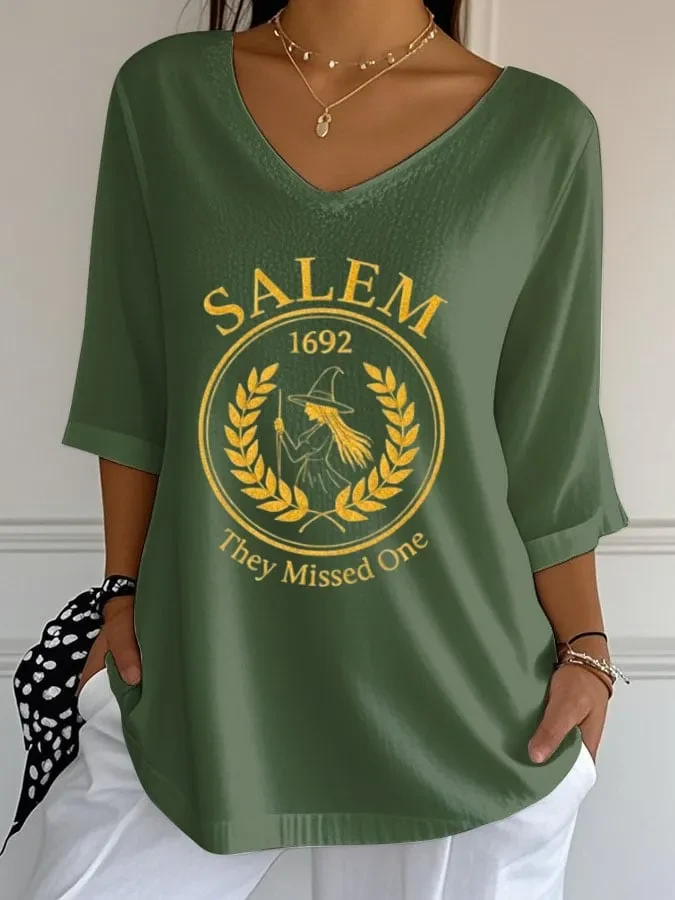 They Missed One Salem 1692 Crop Sleeve V-Neck T-Shirt Halloween Gifts For Teens - Kdjoy