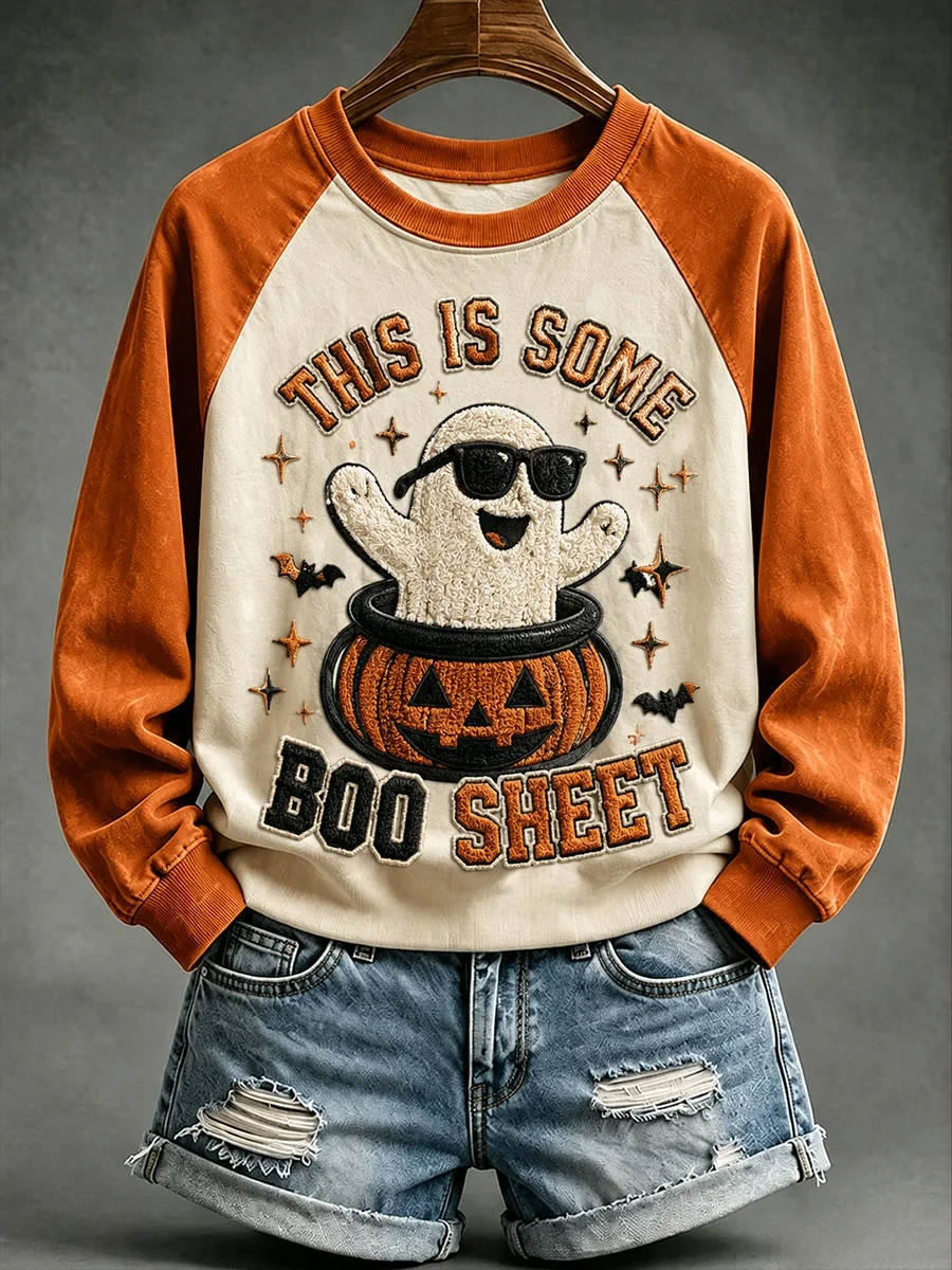 This Is Some Boo Sheet Sweatshirt Cute Ghost Pumpkin Jack O Lantern Apparel Gift For Her - Kdjoy