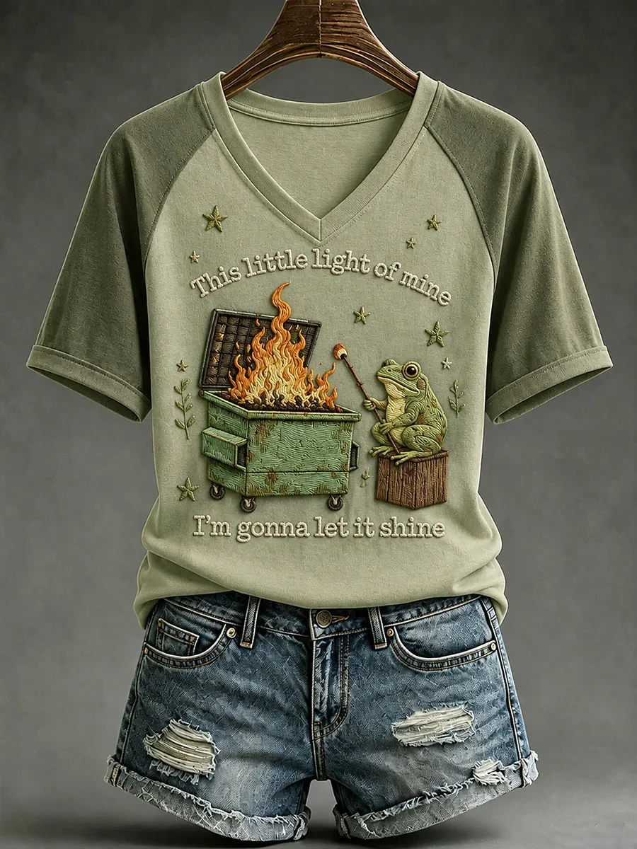 This Little Light Of Mine I'm Gonna Let It Shine V-Neck Shirt Dumpster Fire Frog Meme Gifts - Kdjoy This Little Light Of Mine I'm Gonna Let It Shine V-Neck Shirt Dumpster Fire Frog Meme Gifts - Kdjoy