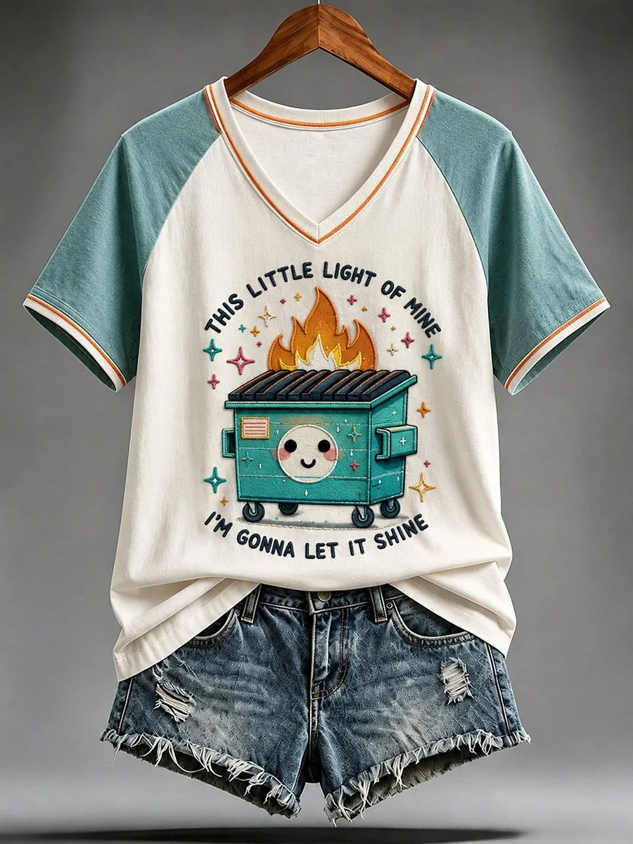This Little Light Of Mine I'm Gonna Let It Shine V-Neck Shirt Dumpster Fire Meme Gifts - Kdjoy