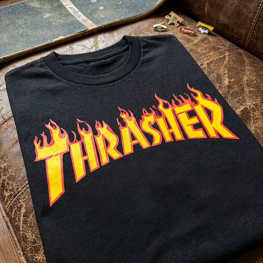 Thrasher X Supreme Flame Logo Graphic T-Shirt 2026 Birthday Gift For Husband - Kdjoy