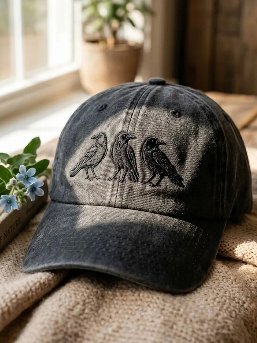 Three Crows Raven Baseball Cap Nature Wildlife Merch Gift For Her - Kdjoy