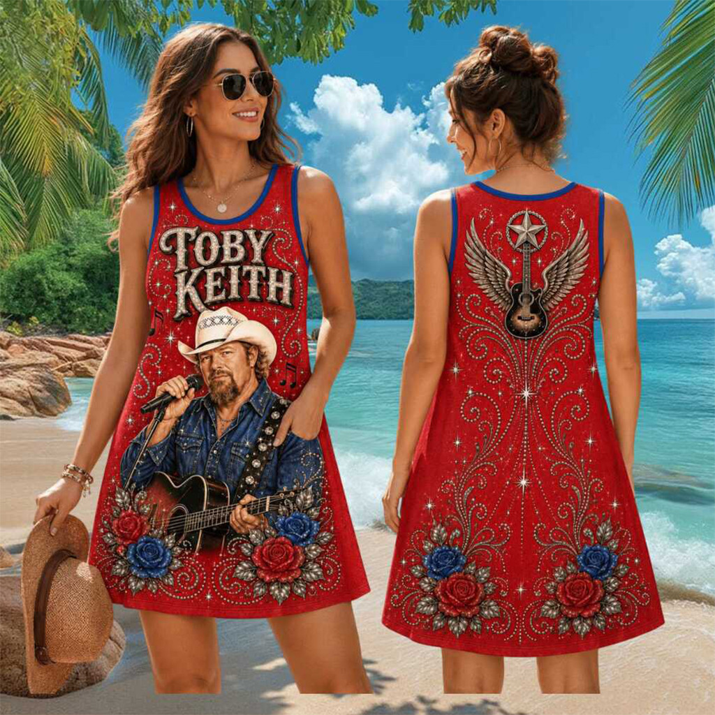 Toby Keith Red Rose Sleeveless Dress 2026 Toby Keith Merch Music Fan Apparel Gift For Her - Kdjoy