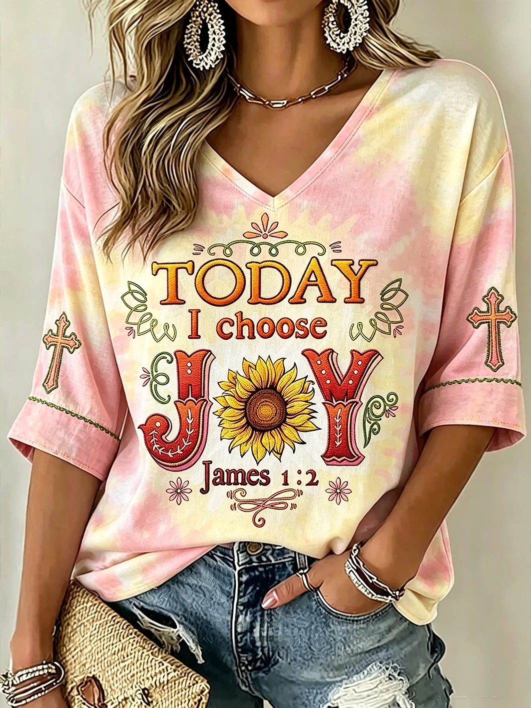 Today I Choose Joy James 1 2 Cropped Sleeve V-Neck T-Shirt Halloween Apparel Gift For Girlfriend - Kdjoy