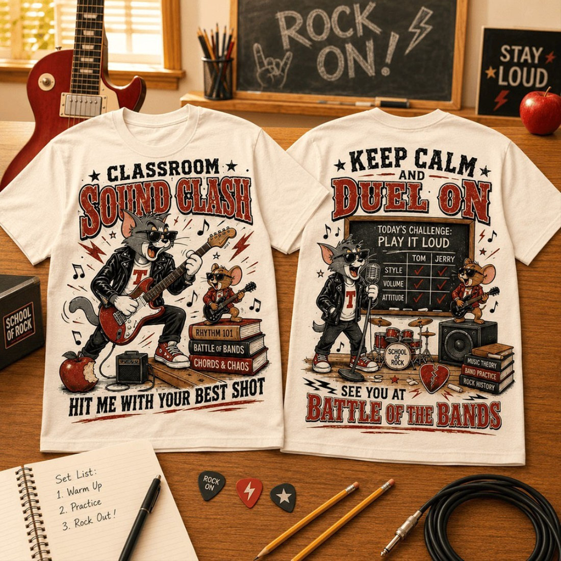 Tom And Jerry Classroom Sound Clash Hit Me With Your Best Shot T-Shirt Tom And Jerry Merch - Kdjoy