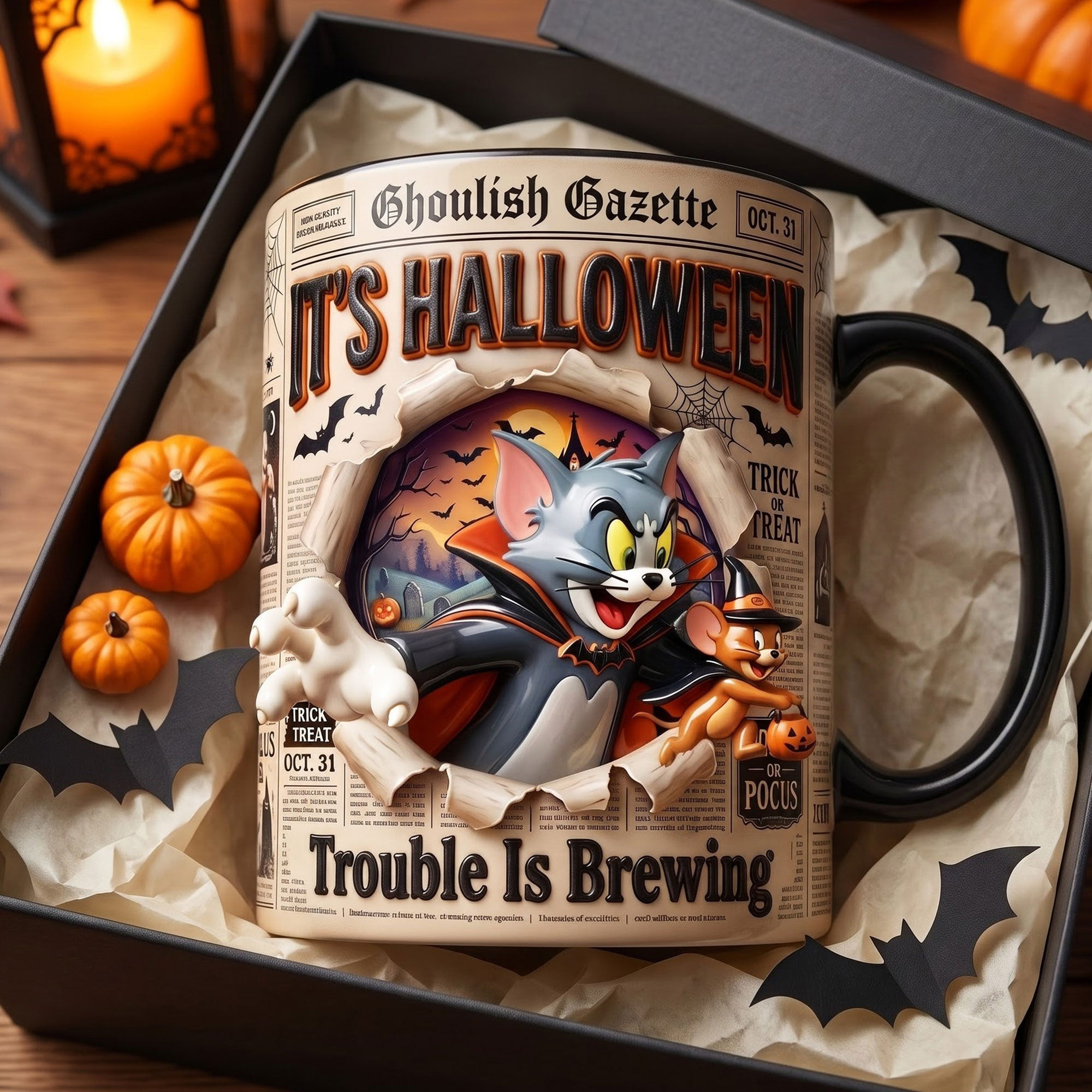 Tom And Jerry It's Halloween Trouble Is Brewing Mug Trick Or Treat Coffee Cup Friends Gifts - Kdjoy
