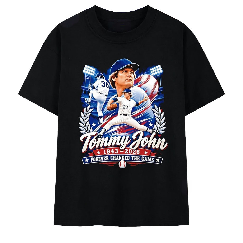 Tommy John 1943 2026 Forever Changed the Game Baseball T-Shirt Tommy John Merch Memorial Gifts - Kdjoy Tommy John 1943 2026 Forever Changed the Game Baseball T-Shirt Tommy John Merch Memorial Gifts - Kdjoy