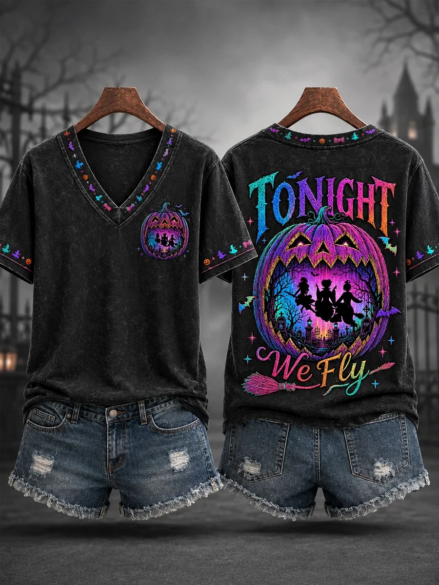 Tonight We Flight V-Neck Shirt Funny Halloween Witches Clothing Gift For Spooky - Kdjoy Tonight We Flight V-Neck Shirt Funny Halloween Witches Clothing Gift For Spooky - Kdjoy