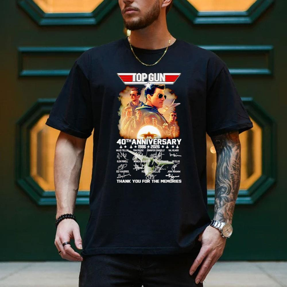 Top Gun Merch 40th Anniversary 1986 2026 T-Shirt Thank You For The Memories Signatures Shirt - Kdjoy