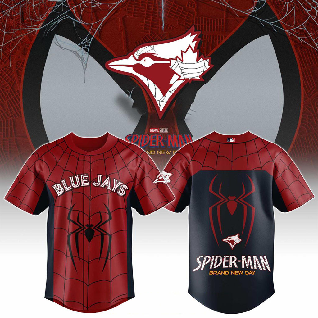 Toronto Blue Jays X Spider-Man Brand New Day 2026 Theme Game Jersey Jays Merch Fan Gifts - Kdjoy Toronto Blue Jays X Spider-Man Brand New Day 2026 Theme Game Jersey Jays Merch Fan Gifts - Kdjoy