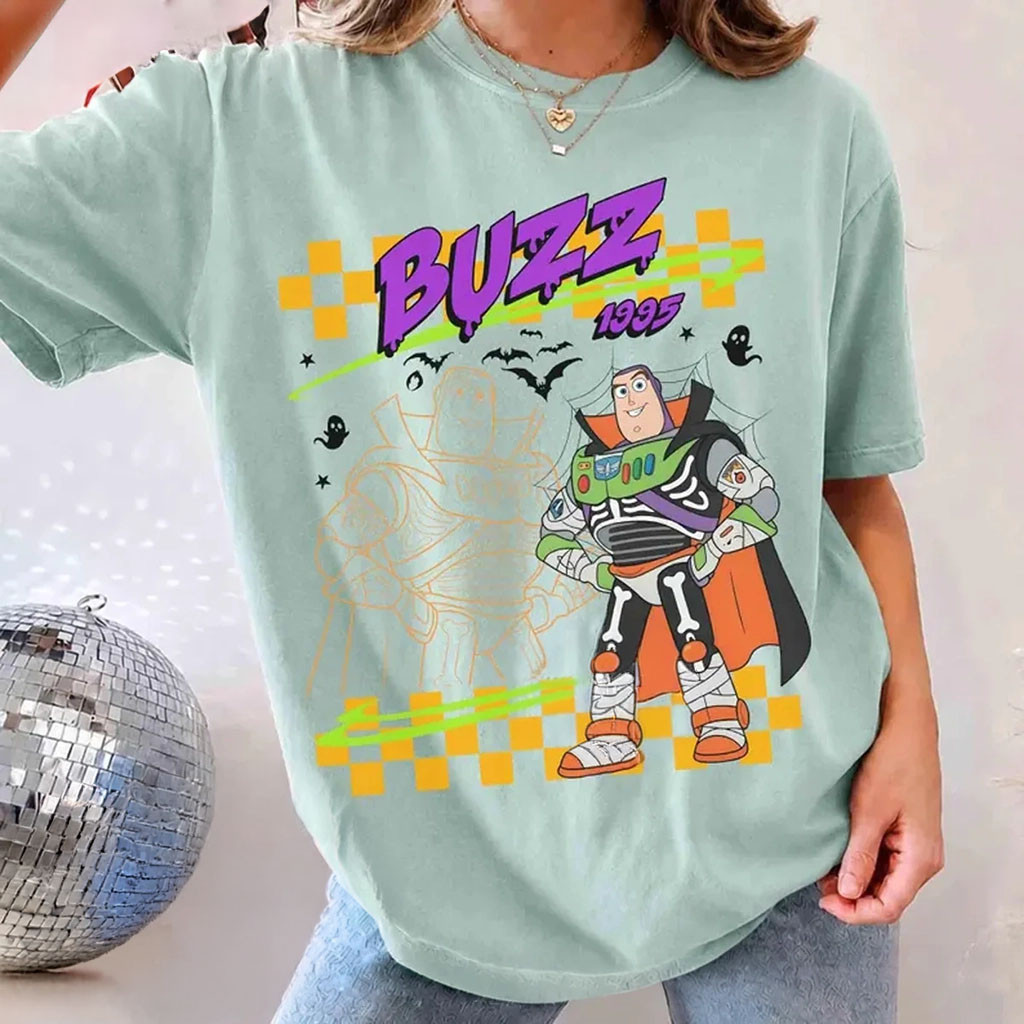 Toy Story Buzz Halloween T-Shirt Checkered Spooky Season Tee Toy Story Merch Halloween Gifts - Kdjoy