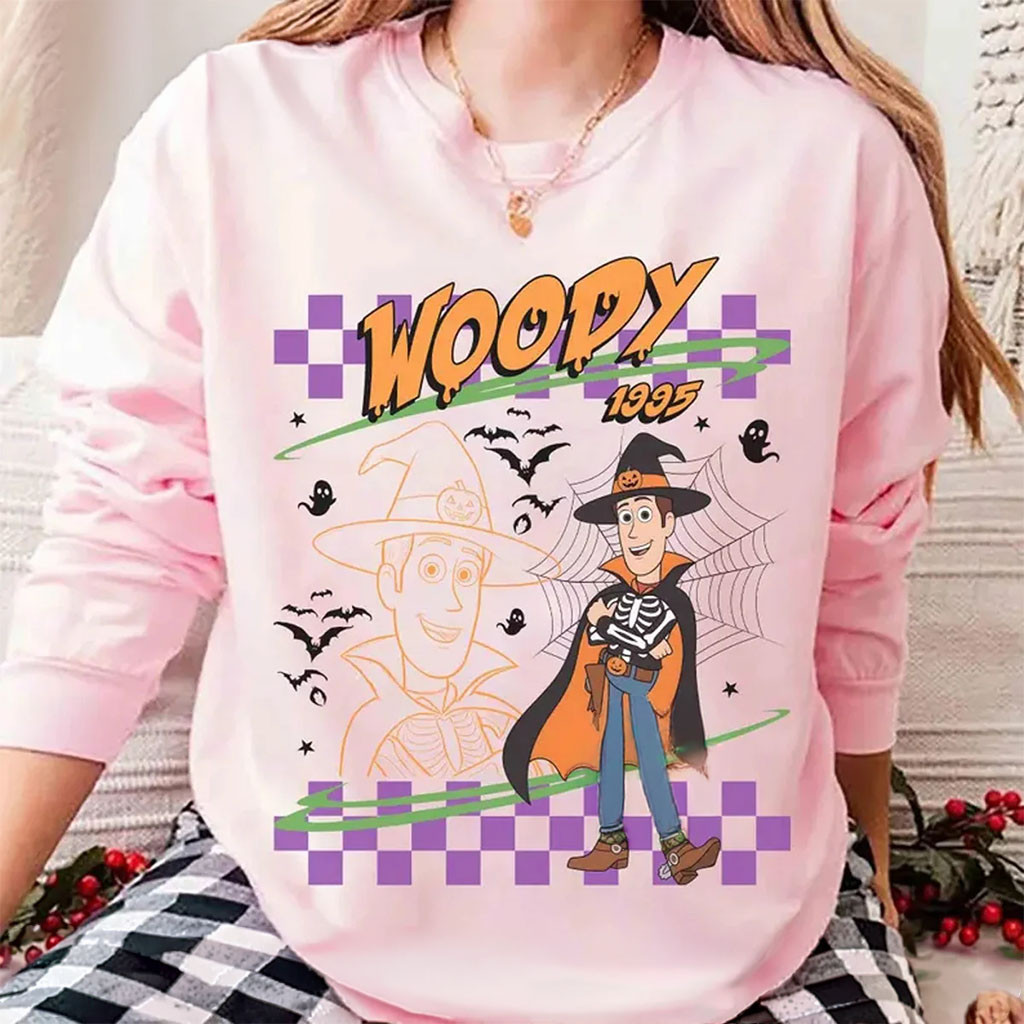 Toy Story Woody Halloween Sweatshirt Checkered Spooky Shirt Toy Story Merch Halloween Present - Kdjoy