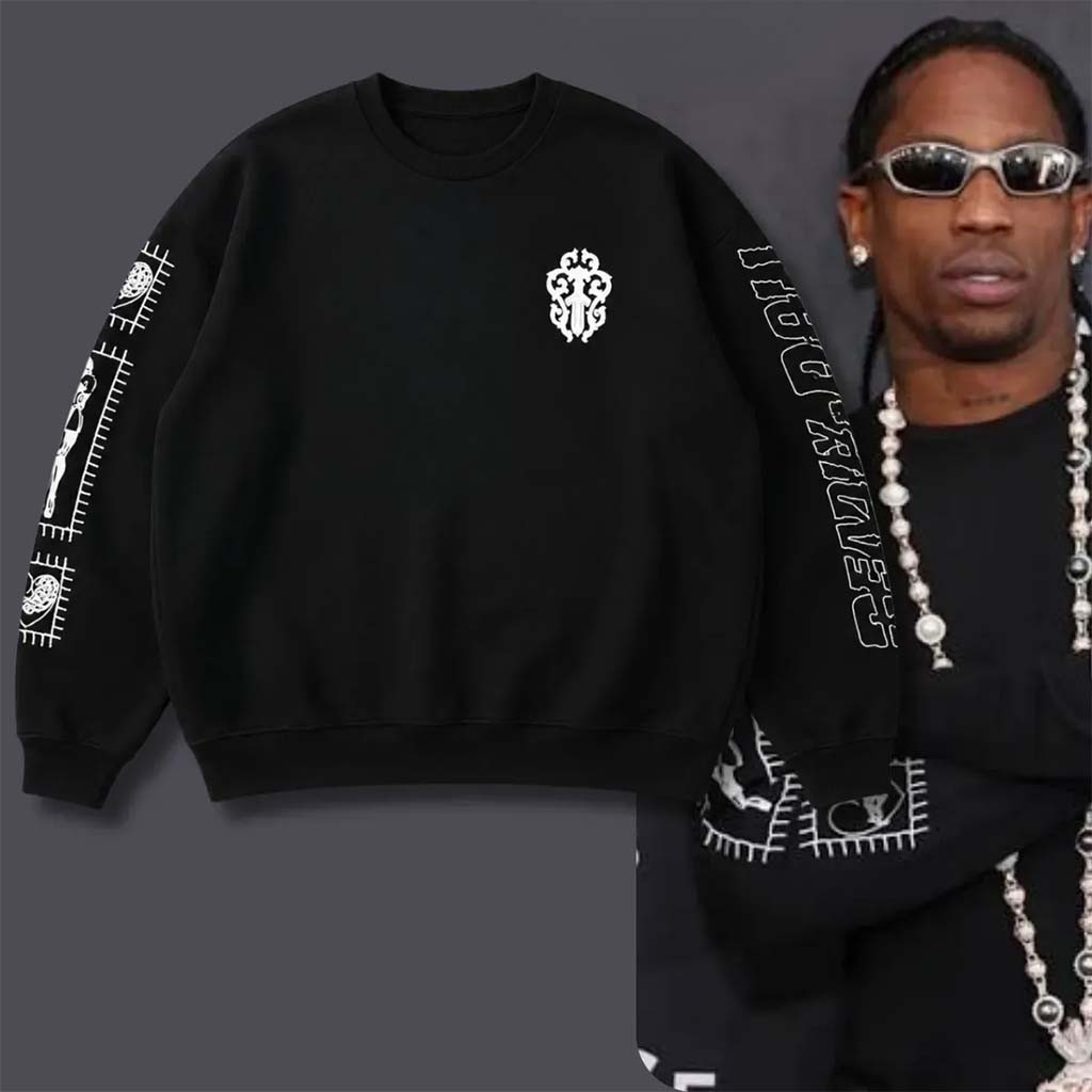 Travis Scott Chrome Hearts Deadly Doll Sweatshirt At 2026 Fanatics Super Bowl Party In SF Merch - Kdjoy Travis Scott Chrome Hearts Deadly Doll Sweatshirt At 2026 Fanatics Super Bowl Party In SF Merch - Kdjoy