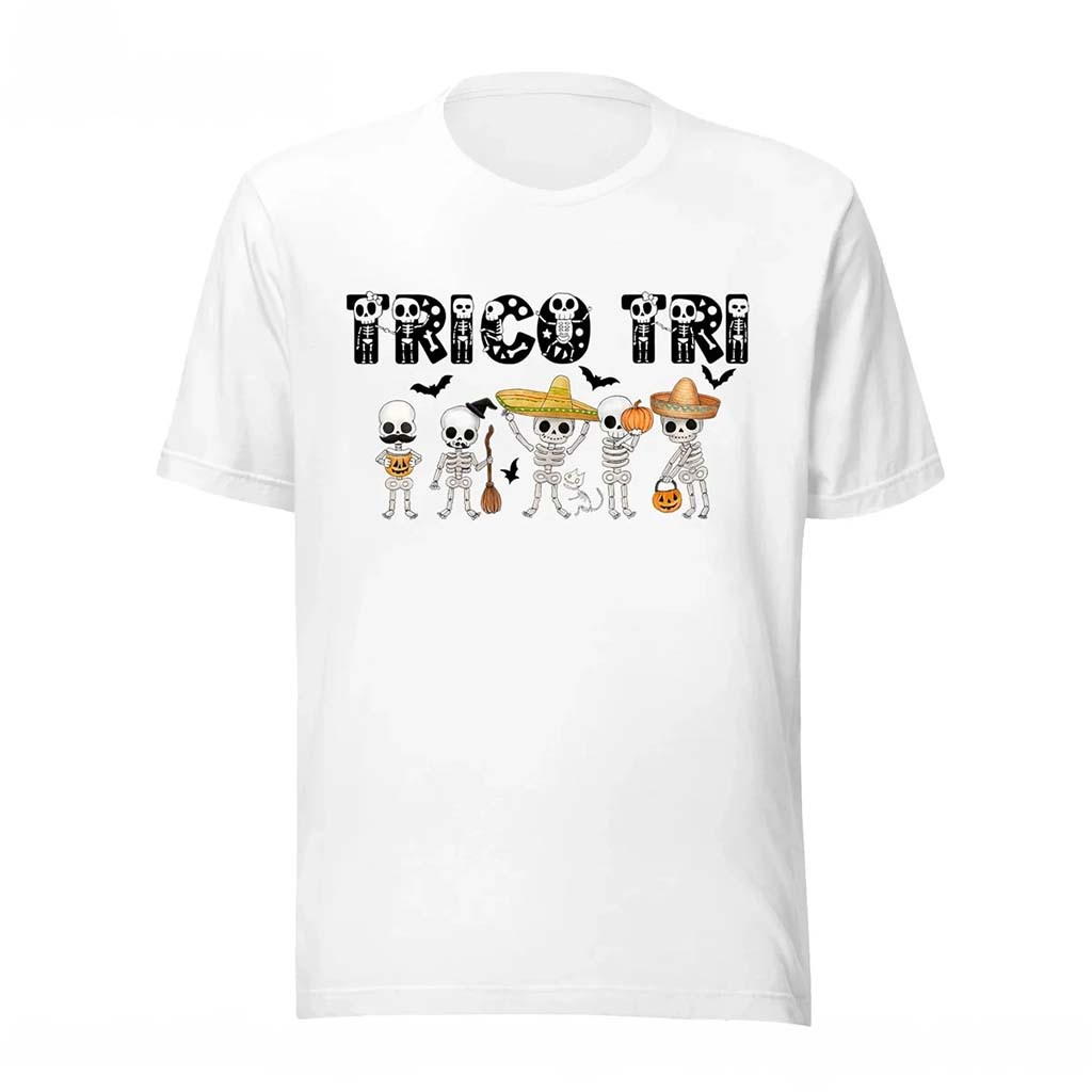 Tricotri Skeleton T-Shirt White Hispanic Mexican Tricotri Halloween Shirt Gift For Friends - Kdjoy