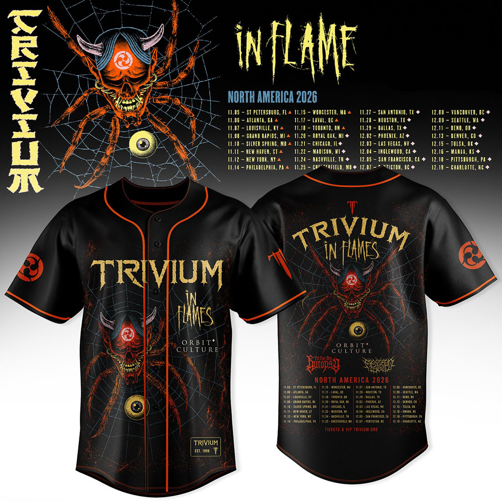 Trivium North America Tour 2026 Baseball Jersey Trivium In Flames Merch Gift For Music Fans - Kdjoy Trivium North America Tour 2026 Baseball Jersey Trivium In Flames Merch Gift For Music Fans - Kdjoy