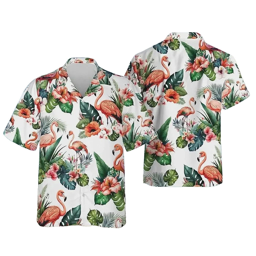 Tropical Flamingo Hawaiian Shirt Summer Floral Aloha Shirt Gift For Flamingo Lovers