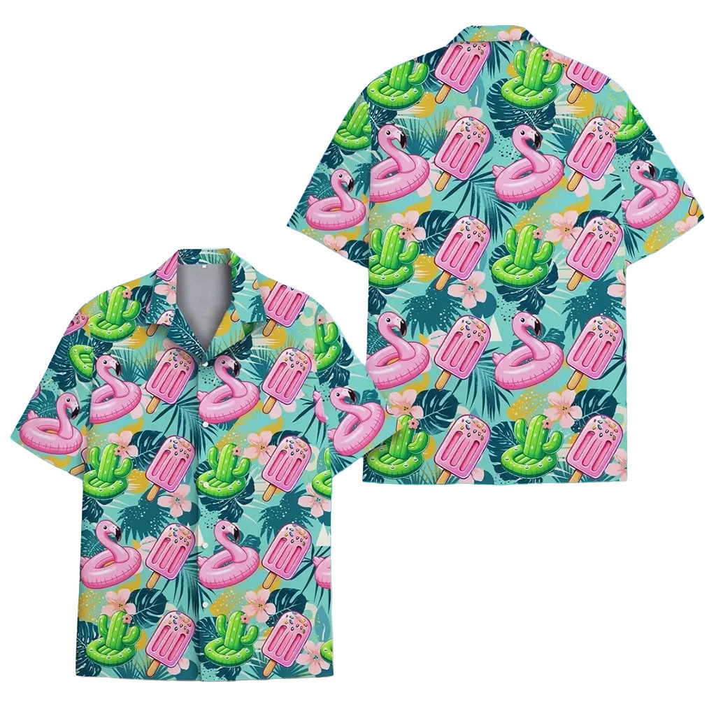 Tropical Flamingo With Cactus Hawaiian Shirt Cute Summer Outfits Gift For Brothers
