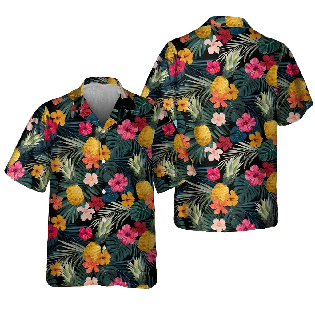 Tropical Floral Hawaiian Shirt Pineapple Floral Aloha Shirt Summer Gift For Him