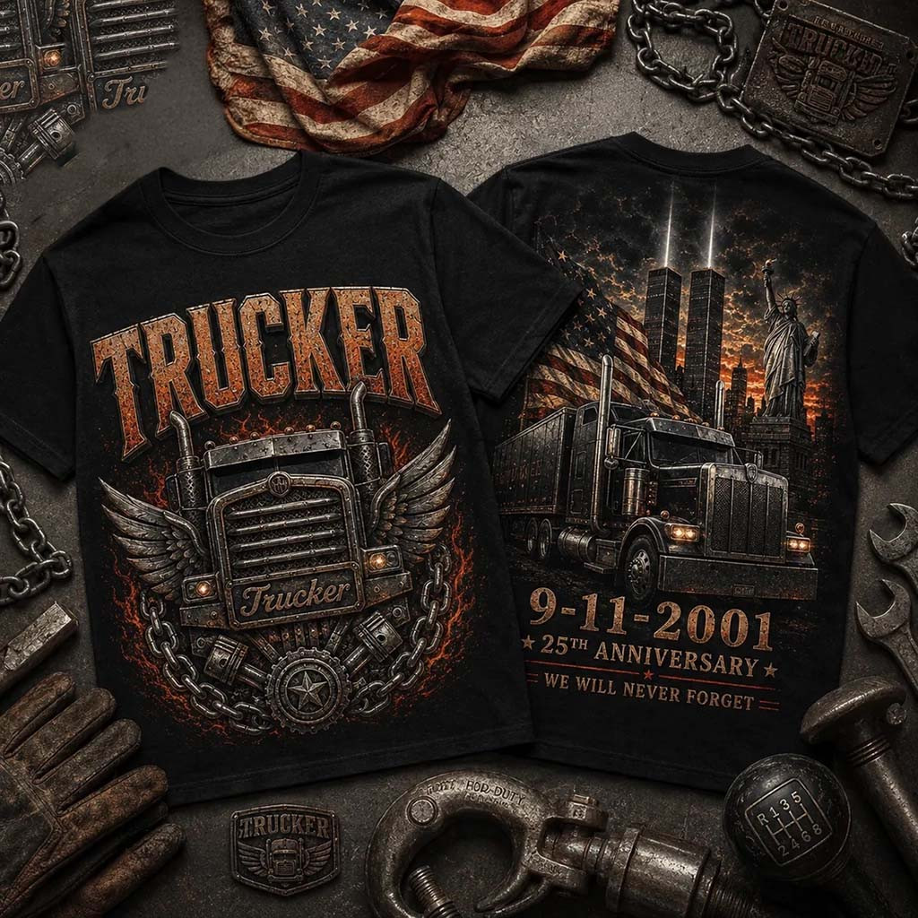 Trucker 9 11 Memorial 25th Anniversary T-Shirt We Will Never Forget Shirt Present For Trucker - Kdjoy