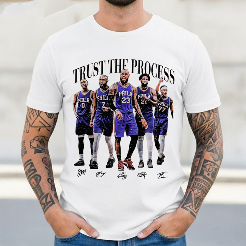 Trust The Process Embiid James Brown Maxey T-Shirt 76ers Merch Basketball Fan Gift - Kdjoy Trust The Process Embiid James Brown Maxey T-Shirt 76ers Merch Basketball Fan Gift - Kdjoy