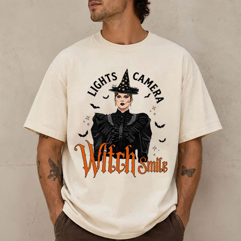 TS Lights Camera Witch Smile T-Shirt Funny Halloween Shirt Gift For Swifties - Kdjoy