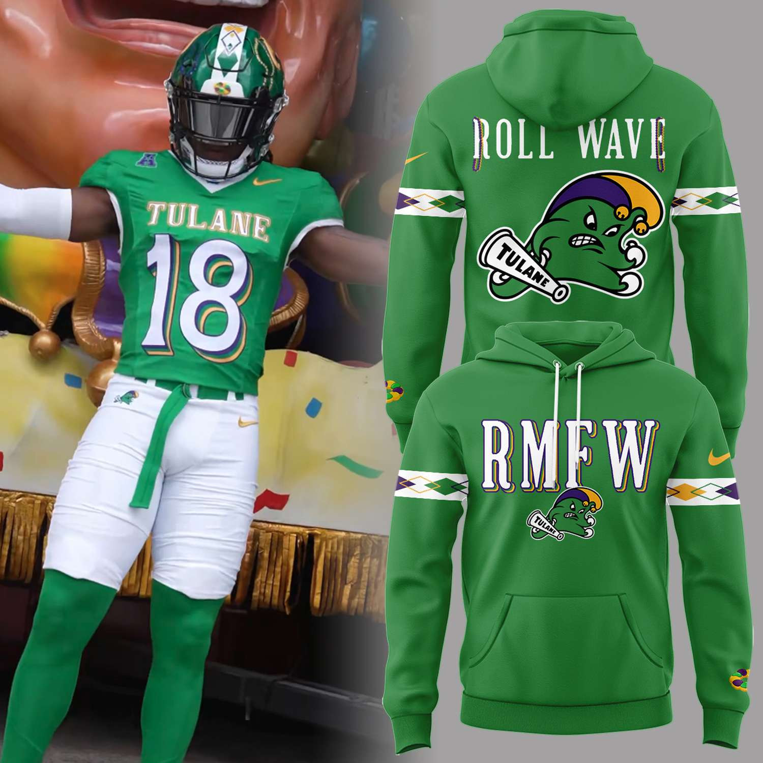 Tulane Green Wave Merch RMFW Roll Wave Hoodie Best Gifts For Football Fans - Kdjoy
