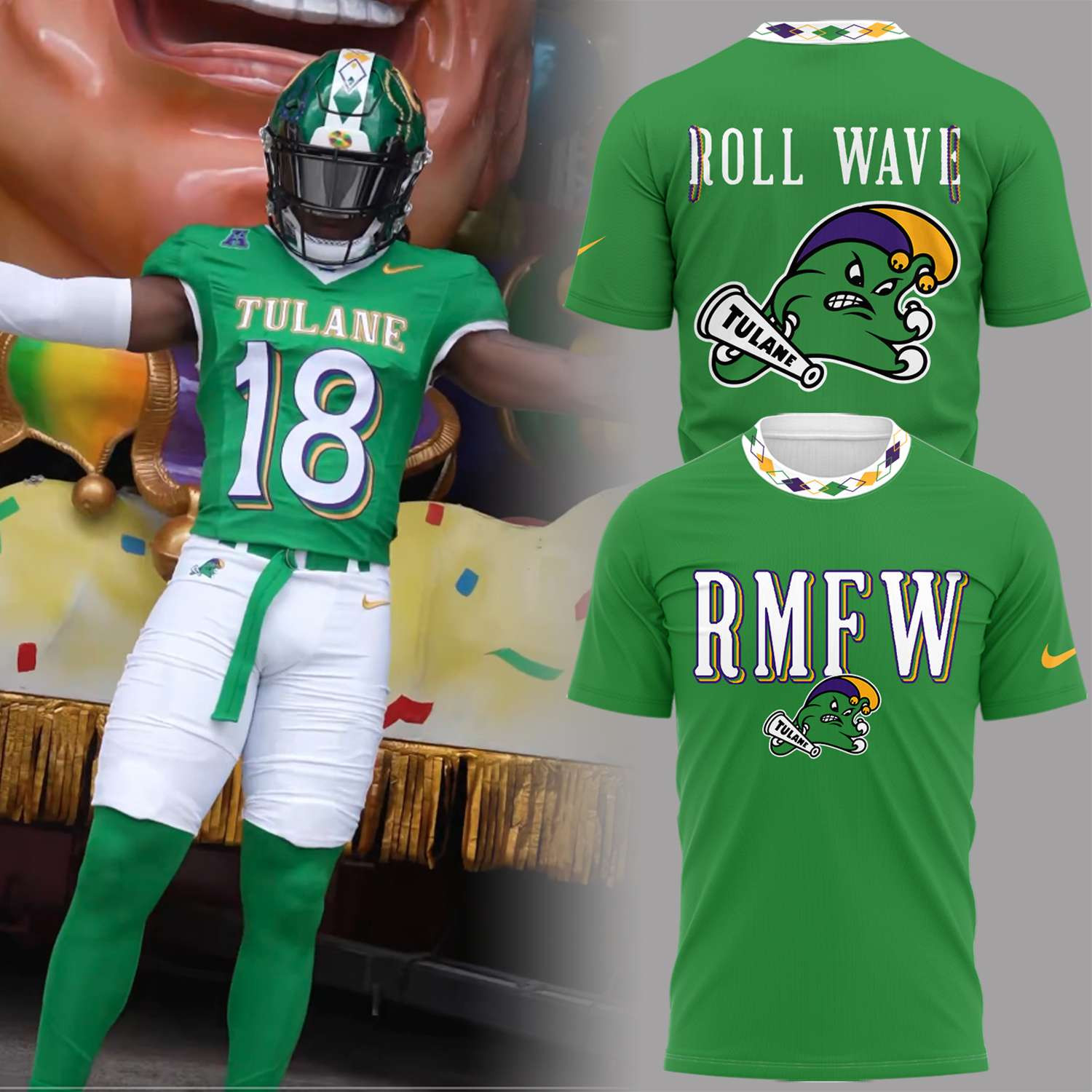 Tulane Green Wave Merch RMFW Roll Wave T-Shirt Football Fan Gift Ideas - Kdjoy