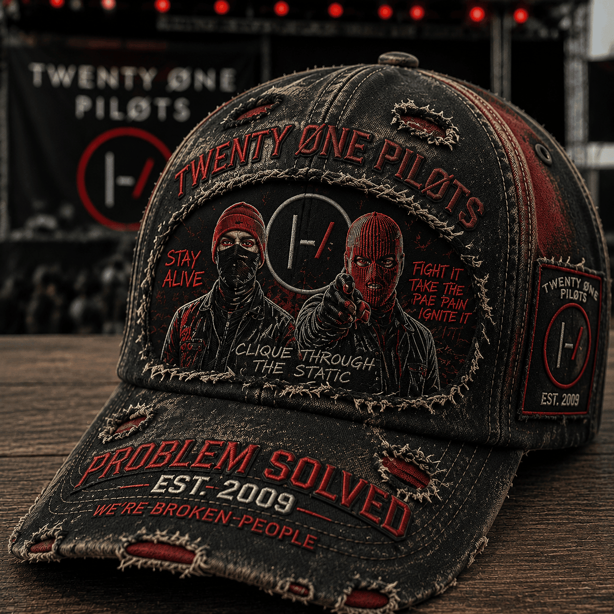 Twenty One Pilots Merch Clique Through The Static Hat We're Broken People Cap Music Fan Gifts - Kdjoy Twenty One Pilots Merch Clique Through The Static Hat We're Broken People Cap Music Fan Gifts - Kdjoy