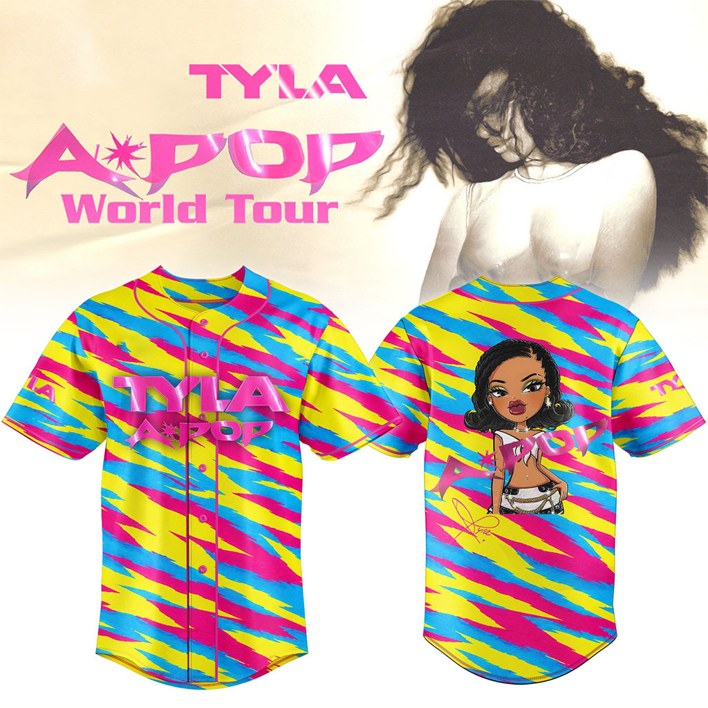 Tyla Apop World Tour 2026 Baseball Jersey Tyla Merch Concert Clothing Gift For Music Lovers - Kdjoy Tyla Apop World Tour 2026 Baseball Jersey Tyla Merch Concert Clothing Gift For Music Lovers - Kdjoy