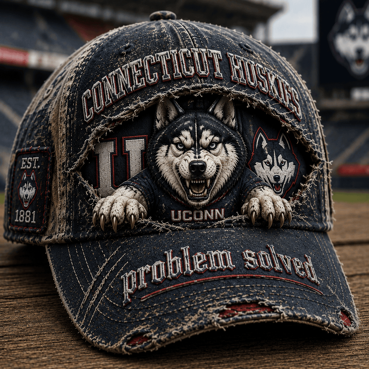 UConn Huskies Merch Connecticut Huskies Hat Problem Solved Cap Gift For Game Day - Kdjoy UConn Huskies Merch Connecticut Huskies Hat Problem Solved Cap Gift For Game Day - Kdjoy