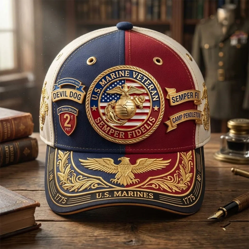US Marine Corps Veteran Semper Fidelis Hat Devil Dog Baseball Cap USMC Merch Gift For Veteran - Kdjoy