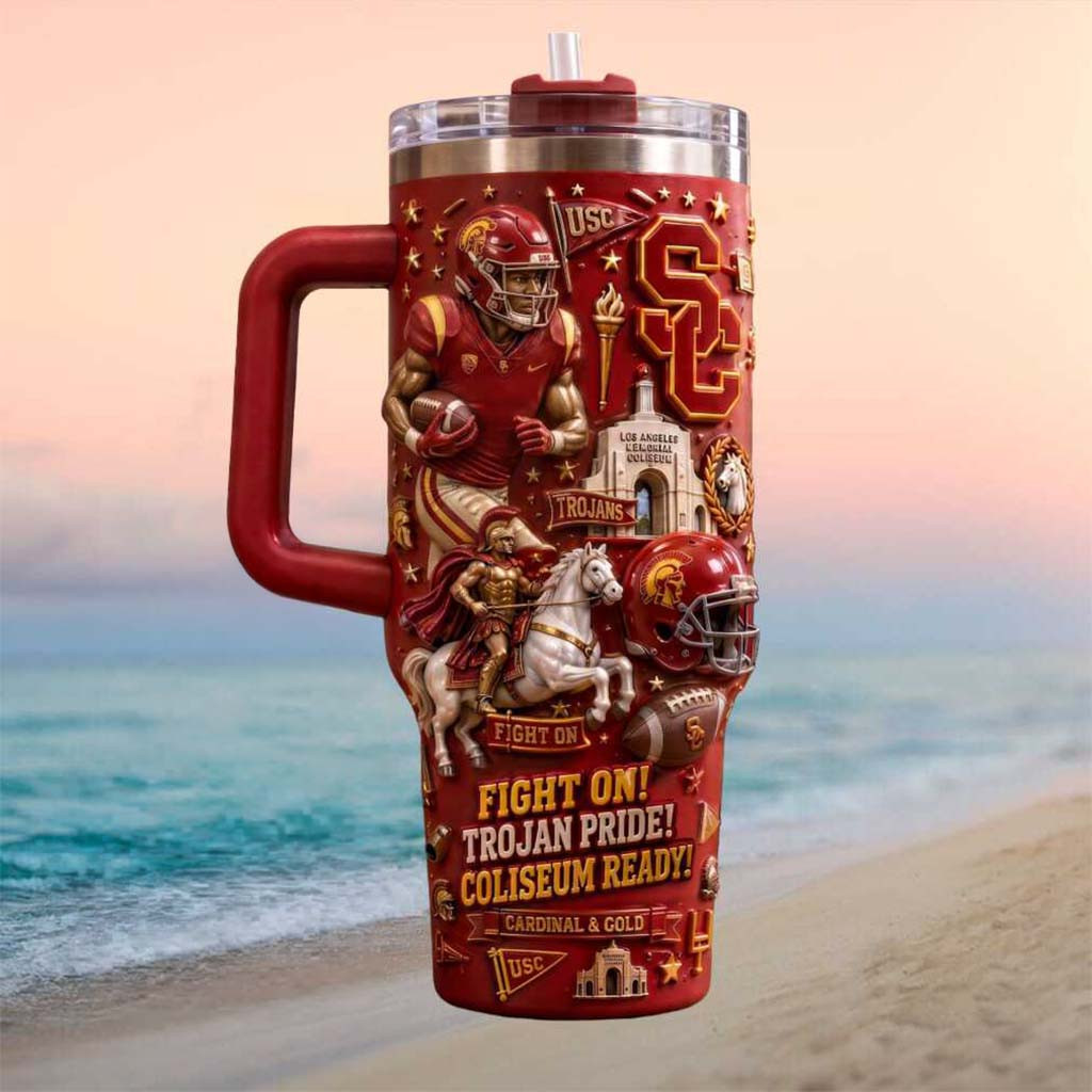 USC Trojans Football Fight On Coliseum Ready Team Pride Tumbler USC Trojans Merch Fan Gifts - Kdjoy