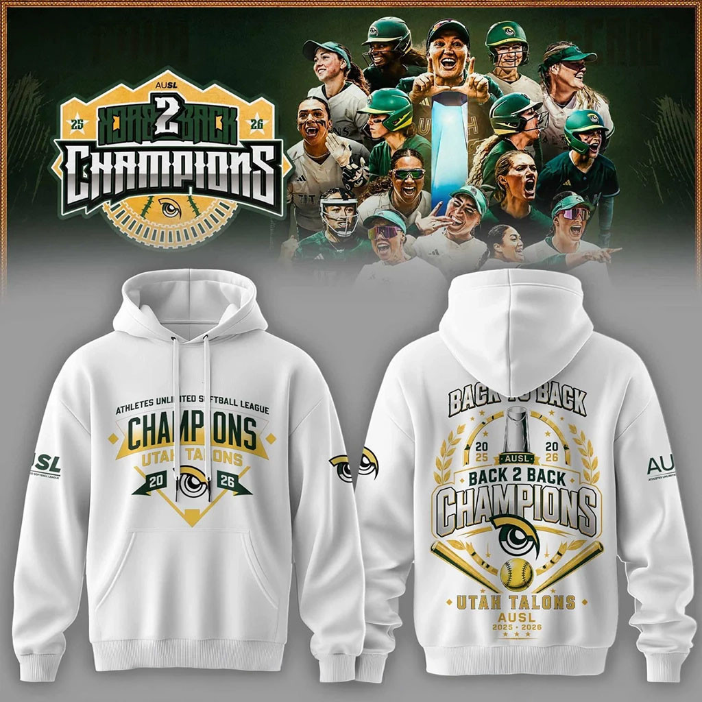 Utah Talons AUSL Back 2 Back Champions Hoodie White Utah Talons Merch Gifts For Baseball Fans - Kdjoy