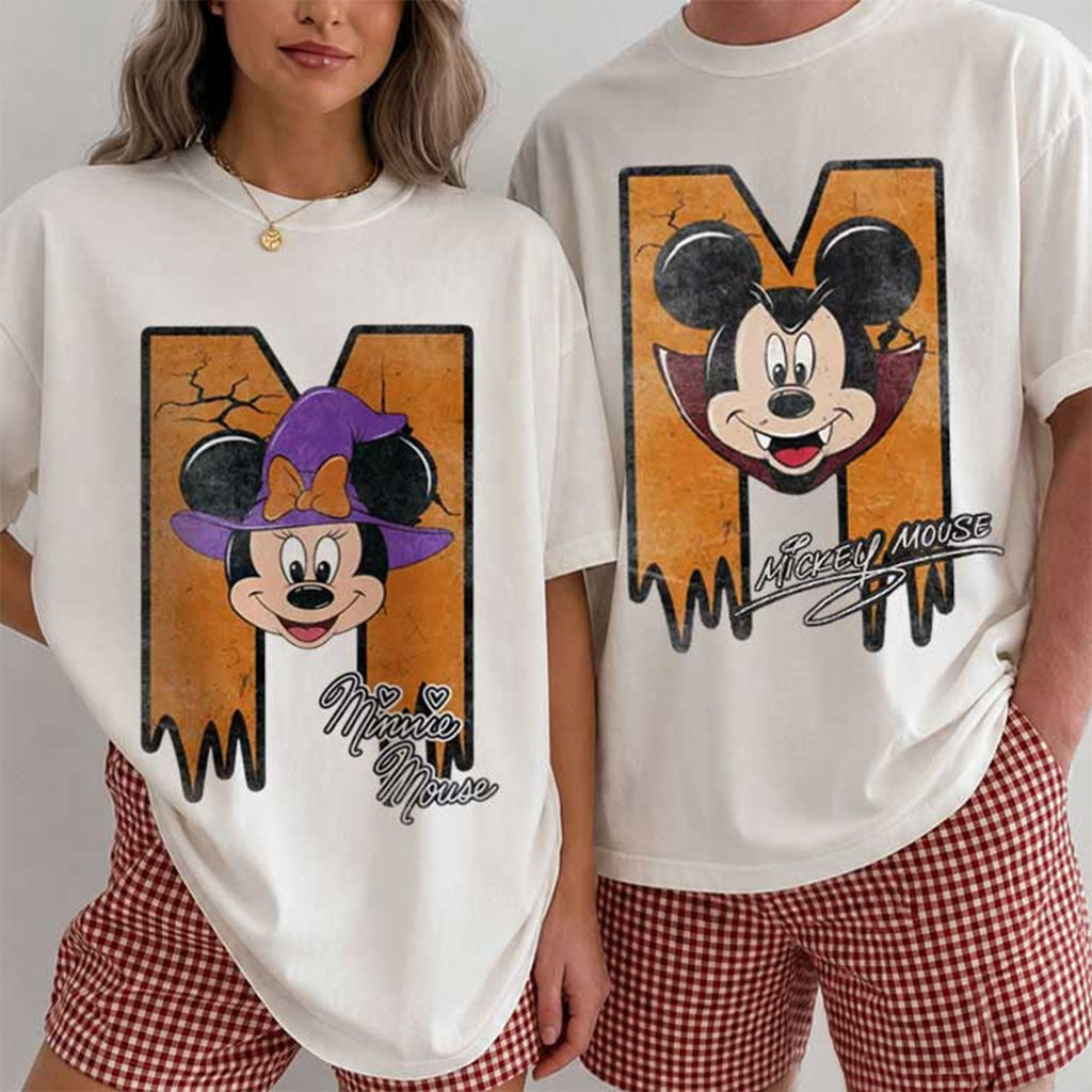 Vampire Mickey Witch Minnie Halloween Matching Couples Shirts Disney Halloween Merch 2026 - Kdjoy Vampire Mickey Witch Minnie Halloween Matching Couples Shirts Disney Halloween Merch 2026 - Kdjoy
