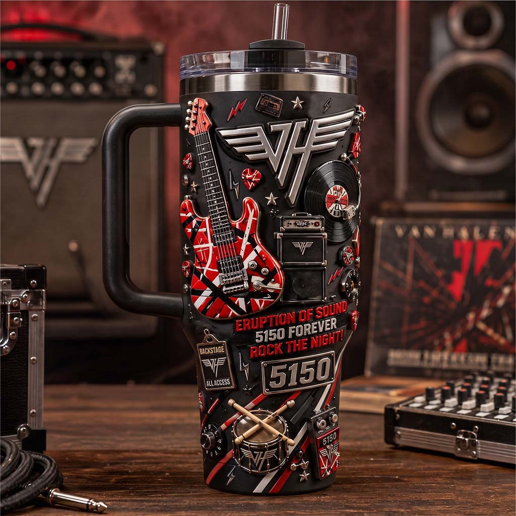Van Halen Guitar Legend Tumbler Eruption Of Sound 5150 Forever Rock The Night Van Halen Merch - Kdjoy