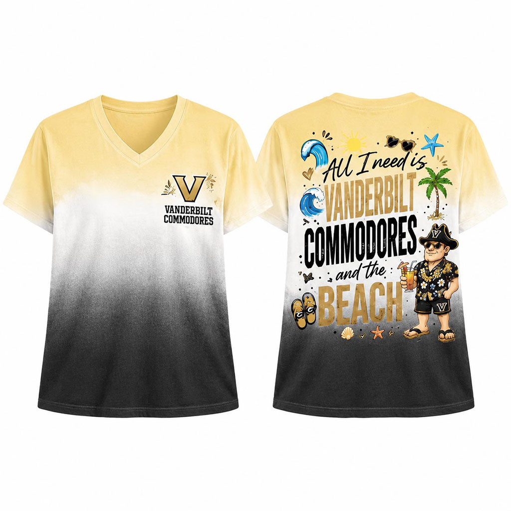 Vanderbilt Commodores 2026 Tropical Beach Vibes V-Neck Shirt Vanderbilt Commodores Merch Gifts - Kdjoy