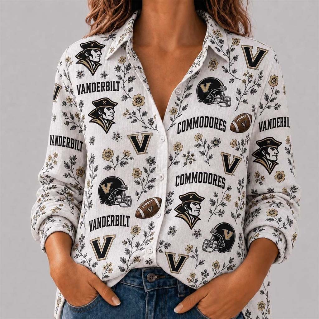 Vanderbilt Commodores College Spirit Blossoms Button Up Long Sleeve Shirt Commodores Merch - Kdjoy