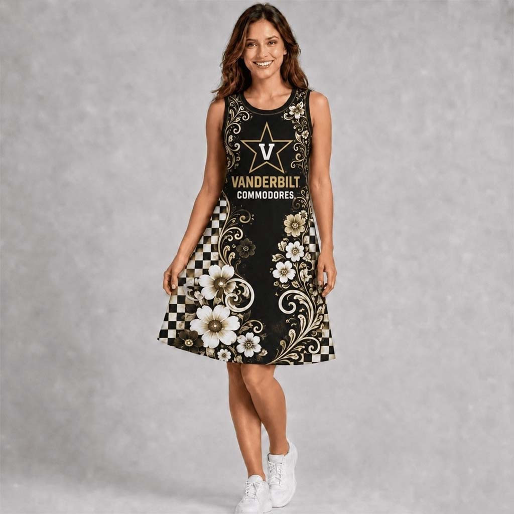 Vanderbilt Commodores Sporty Floral Elegance Women's Sleeveless Dress Commodores Merch Mom Gifts - Kdjoy