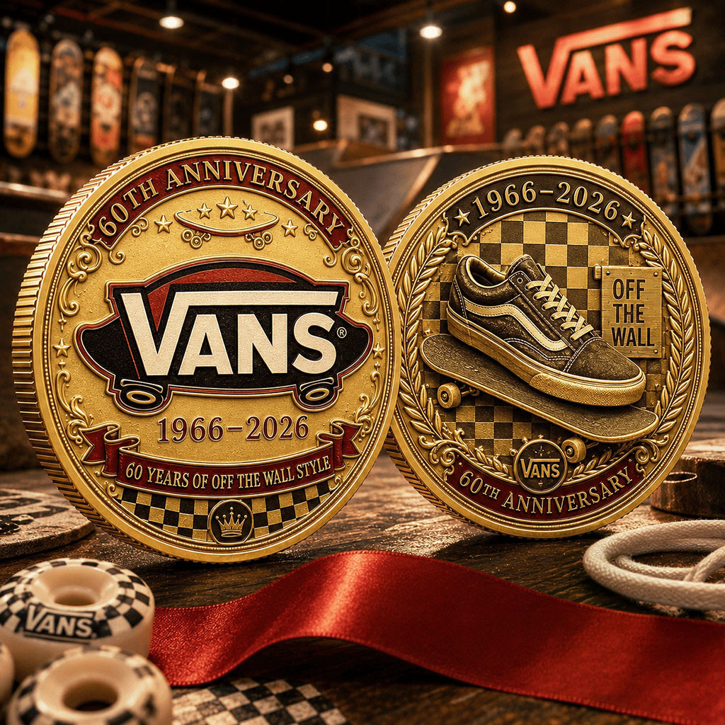 Vans 60th Anniversary 1966 2026 Off The Wall Style Commemorative Gold Coin Gift For Brothers