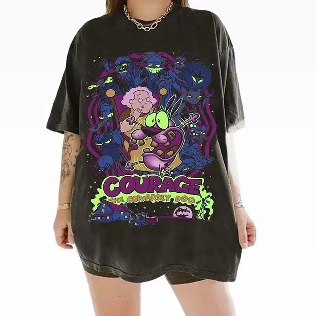 Vintage 90s Courage The Cowardly Dog T-Shirt Cartoon Dog Shirt Gift For Girlfriend - Kdjoy